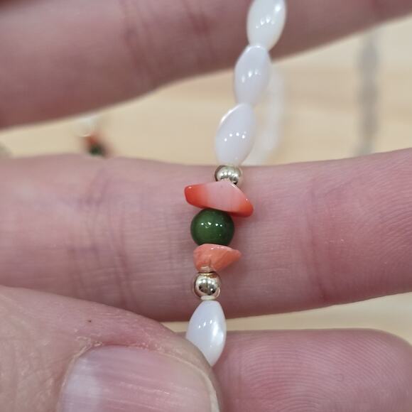 Jade Beads Coral Chips Mother of Pearl Rice Beads 18" Beaded Necklace - Picture 15 of 15